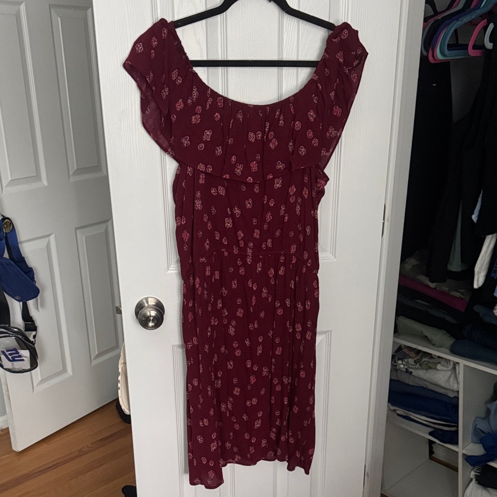 LOFT Burgundy Floral Midi Dress
